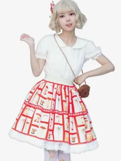 Jupe Idol Lolita SK Jupes Lolita À Volants Rouges À Imprimée Fleurie