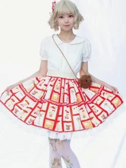 Jupe Idol Lolita SK Jupes Lolita À Volants Rouges À Imprimée Fleurie