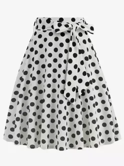 Jupe imprimée vintage années 50 pour femme - Jupe midi trapèze taille haute rétro avec ceinture - Idéale pour une soirée tropicale d'été 2026