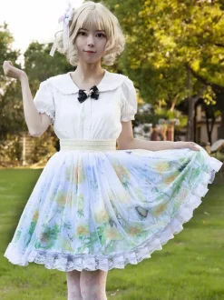 Jupe Lolita de style pastoral Cardcaptor Sakura volants à imprimé Fleurie