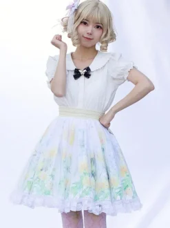Jupe Lolita de style pastoral Cardcaptor Sakura volants à imprimé Fleurie