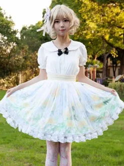 Jupe Lolita de style pastoral Cardcaptor Sakura volants à imprimé Fleurie