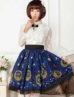 Jupe lolita kawaiii court bleu foncée avec dentelle Déguisements Halloween