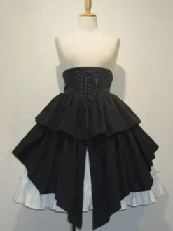 Jupe lolita séduisante gothique en 100% coton bicolore à volants Déguisements Halloween