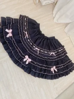 Jupe Lolita Sweet Lolita SK à volants et n艙uds bleu ciel clair
