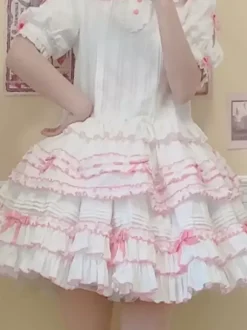 Jupe Lolita Sweet Lolita SK à volants et n艙uds bleu ciel clair