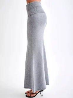 Jupe longue moulante taille haute en maille côtelée pour femme 2026