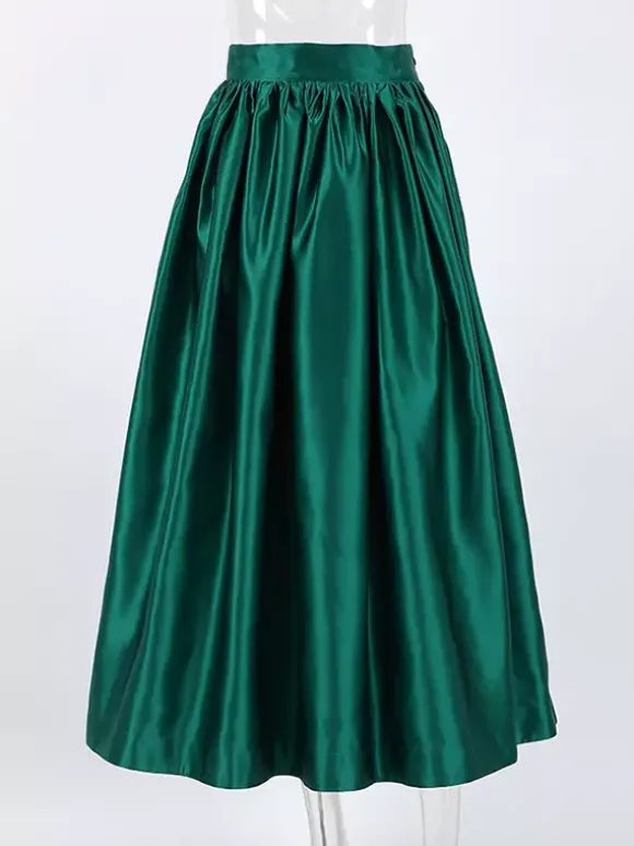 Jupe longue satinée taille haute pour femme - Élégante jupe plissée ample - Collection Royal Core - Idéale pour les mariages et les soirées (collection 2026)