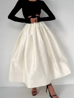 Jupe longue satinée taille haute pour femme - Élégante jupe plissée ample - Collection Royal Core - Idéale pour les mariages et les soirées (collection 2026)
