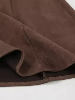 Jupe longue trapèze élégante en daim marron pour femme 2026