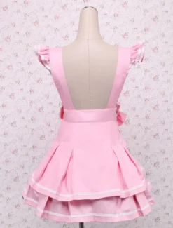 Jupe multi-couches Lolita en coton rose avec Polka Déguisements Halloween