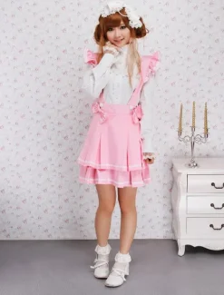 Jupe multi-couches Lolita en coton rose avec Polka Déguisements Halloween