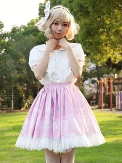 Jupes Harajuku Lolita SK Jupes Lolita à volants roses à imprimé fleurie