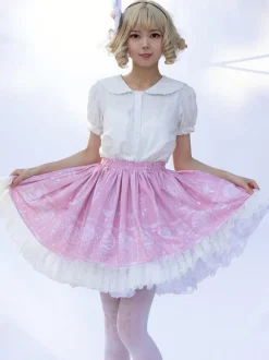 Jupes Harajuku Lolita SK Jupes Lolita à volants roses à imprimé fleurie