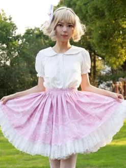 Jupes Harajuku Lolita SK Jupes Lolita à volants roses à imprimé fleurie