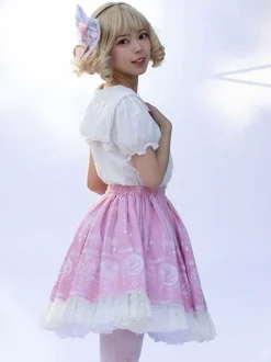 Jupes Harajuku Lolita SK Jupes Lolita à volants roses à imprimé fleurie