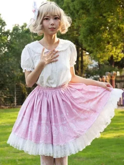 Jupes Harajuku Lolita SK Jupes Lolita à volants roses à imprimé fleurie