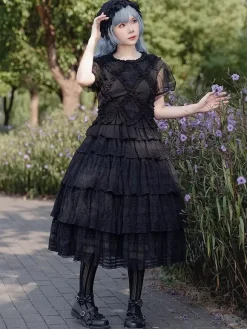 Jupes Lolita plissées noires Infanta Lolita SK