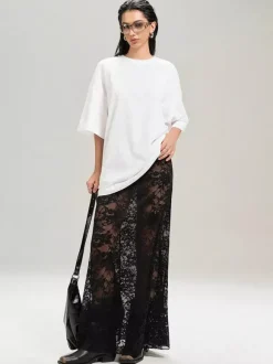Jupes longues en dentelle noire taille haute sexy et transparentes pour femmes