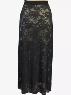 Jupes longues en dentelle noire taille haute sexy et transparentes pour femmes