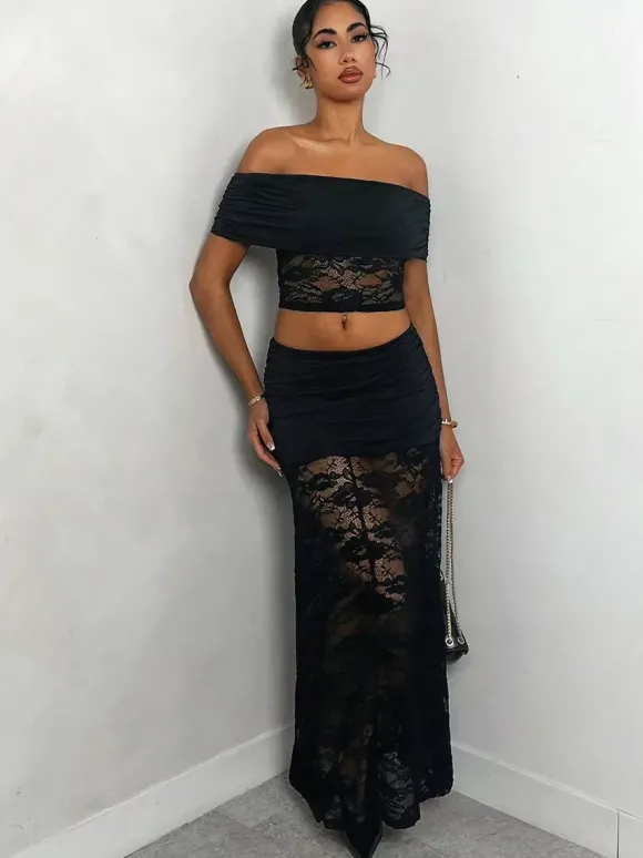 Jupes longues noires transparentes en nylon sexy pour l'automne pour femmes