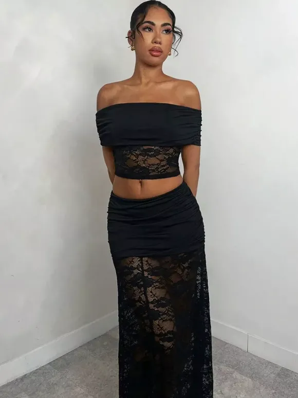 Jupes longues noires transparentes en nylon sexy pour l'automne pour femmes