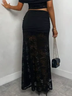 Jupes longues noires transparentes en nylon sexy pour l'automne pour femmes