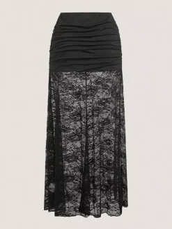 Jupes longues noires transparentes en nylon sexy pour l'automne pour femmes