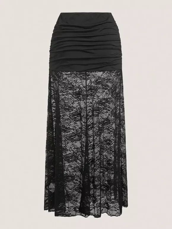 Jupes longues noires transparentes en nylon sexy pour l'automne pour femmes