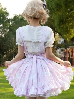 Jupes Harajuku Mode Lolita SK Volants Rose Imprimé Fleuri Lolita