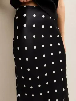 Jupe sirène midi taille haute à pois et bordure en dentelle pour femme 2026