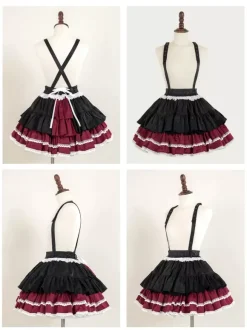 Jupes Lolita gothiques SK Jacquard à volants et 艙illets roses