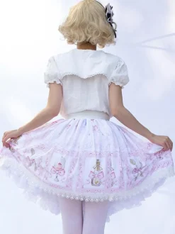 Jupes Lolita Harajuku Lolita SK À Volants Rose Clair À Imprimé Fleurie
