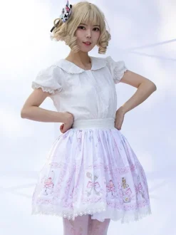 Jupes Lolita Harajuku Lolita SK À Volants Rose Clair À Imprimé Fleurie
