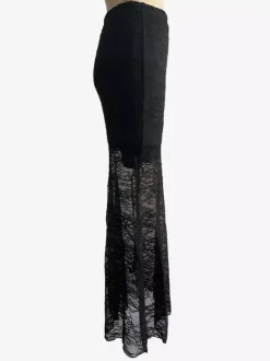 Jupes longues élégantes en dentelle noire à taille haute et transparente pour femmes