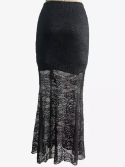 Jupes longues élégantes en dentelle noire à taille haute et transparente pour femmes