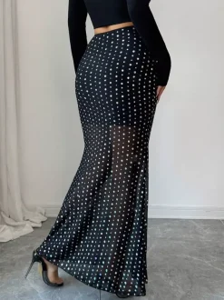Jupes longues noires à pois taille haute élégantes pour femmes