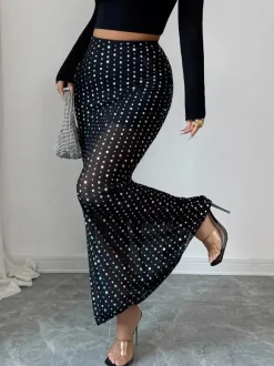 Jupes longues noires à pois taille haute élégantes pour femmes
