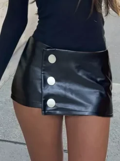 Jupes noires taille basse en similicuir mini-jupes sexy d'été pour femmes