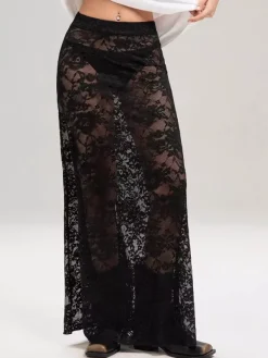 Jupes noires taille naturelle sexy transparentes longues bas pour femmes
