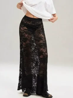 Jupes noires taille naturelle sexy transparentes longues bas pour femmes