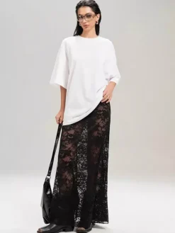 Jupes noires taille naturelle sexy transparentes longues bas pour femmes