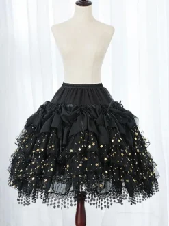 Jupons Lolita Noir Dentelle Polyester Étoiles Gothique Lolita Avec Lacet Pour Modifier La Longueur