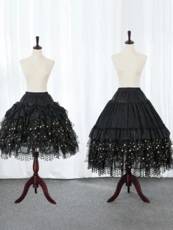 Jupons Lolita Noir Dentelle Polyester Étoiles Gothique Lolita Avec Lacet Pour Modifier La Longueur