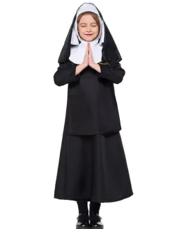 Kids Nun Costumes Costumes Noir One Piece Hood Hood Polyester Enfants Halloween Costumes Set complet