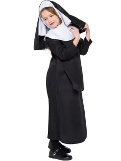Kids Nun Costumes Costumes Noir One Piece Hood Hood Polyester Enfants Halloween Costumes Set complet