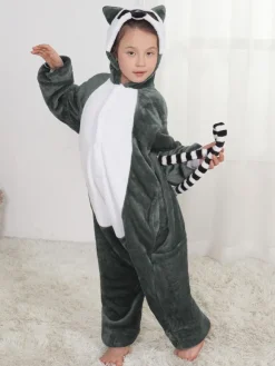 Kigurumi Carnaval Pyjama Enfant Cadeaux Noël Raton Laveur Hiver Automne En Flanelle En Flanelle Déguisements Halloween