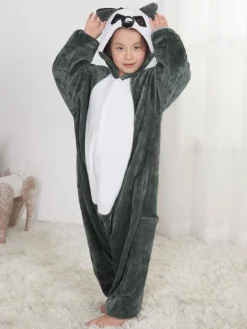 Kigurumi Carnaval Pyjama Enfant Cadeaux Noël Raton Laveur Hiver Automne En Flanelle En Flanelle Déguisements Halloween