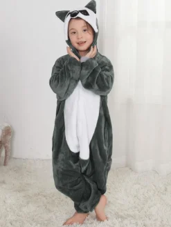 Kigurumi Carnaval Pyjama Enfant Cadeaux Noël Raton Laveur Hiver Automne En Flanelle En Flanelle Déguisements Halloween