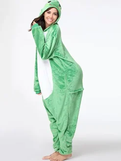 Kigurumi Pyjamas Grenouille Adulte Vert Flanelle Facile Toilette Combinaison Déguisements Halloween Carnaval